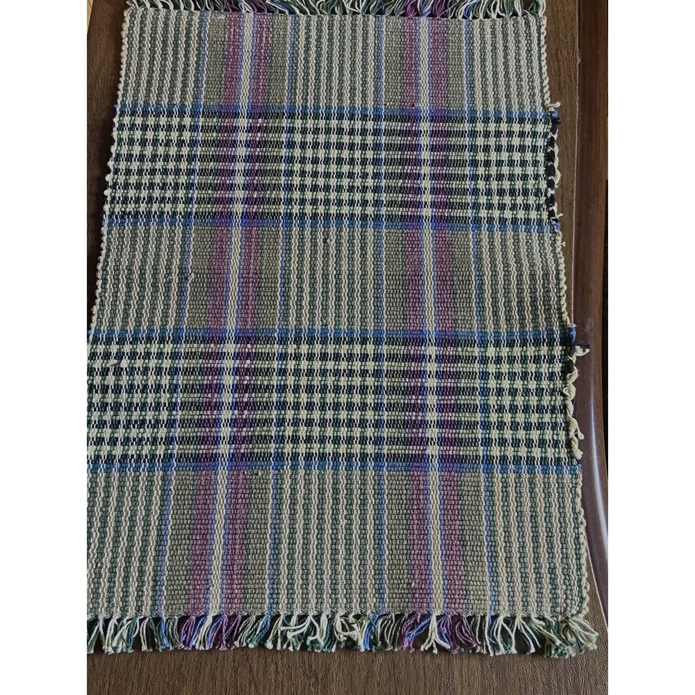 Pier 1 Purple Green 2 Placemats & 3 Napkins Country Tartan Woven Cotton Plaid
